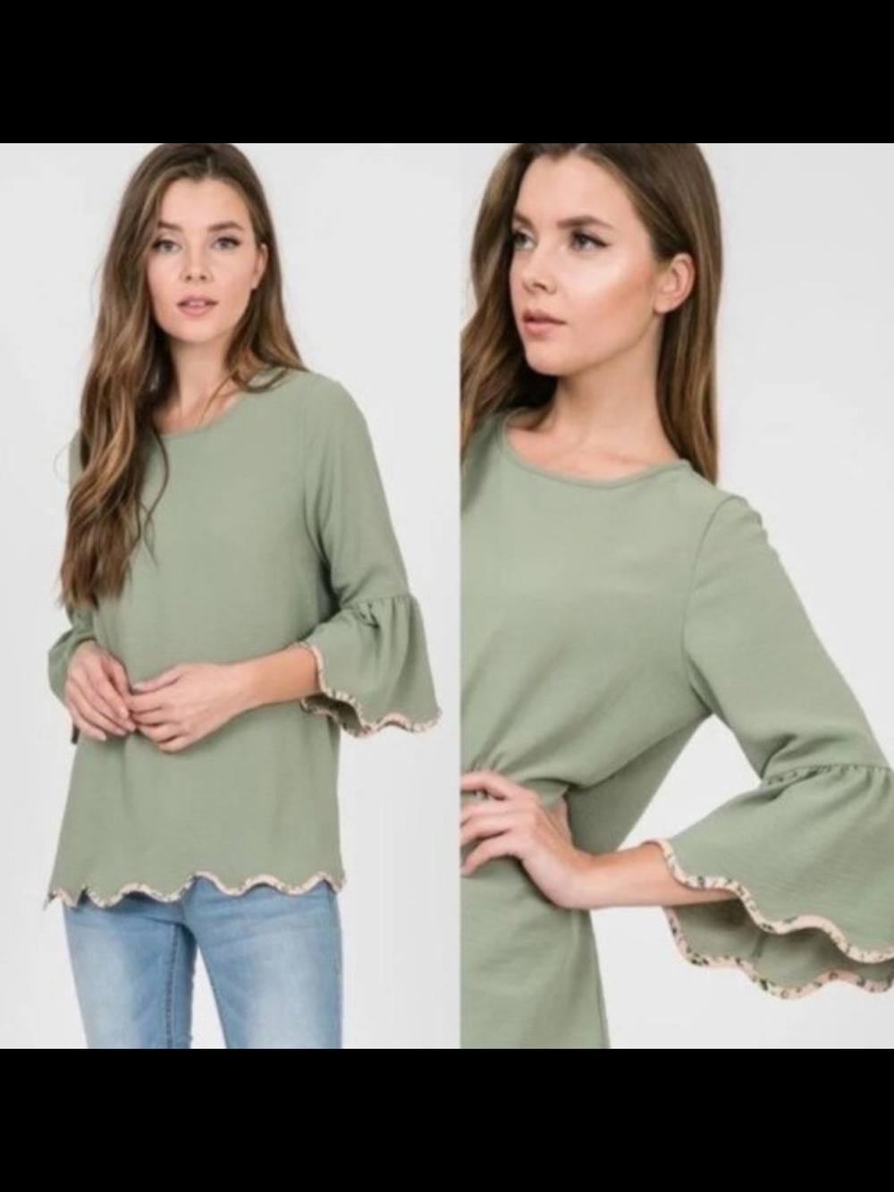 Hailey & Co Women’s Sage Green Ruffle Sleeve Top Sz Lg